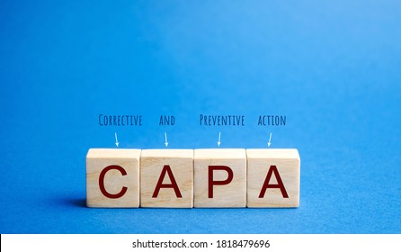Wooden blocks with the word CAPA. Corrective and Preventive action plans. Business management concept. Strategy and efficiency. Improving organizational processes. Performance
