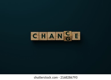 Wooden blocks with the word CHANGE changing the letter G to C so that the word CHANCE appears. - Shutterstock ID 2168286793