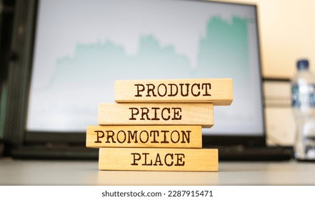 Wooden blocks with words 'product price promotion place'. Business concept - Powered by Shutterstock