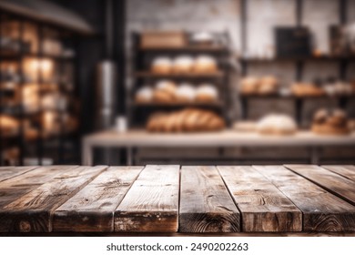 Wooden board empty table background. abstract blurred bakery shop background - Powered by Shutterstock