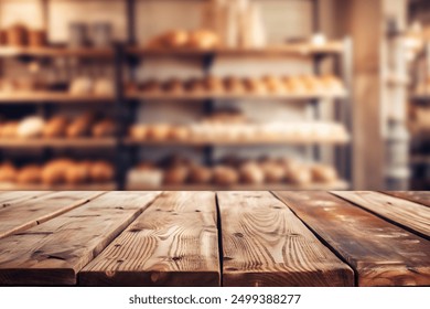 Wooden board empty table background. abstract blurred bakery shop background - Powered by Shutterstock