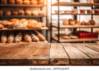 Wooden board empty table background. abstract blurred bakery shop background - Powered by Shutterstock