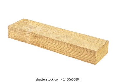 Wooden Board Isolated On White Background. Oak Wooden Beam.