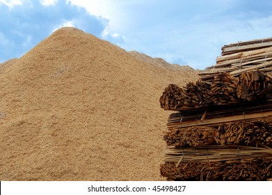 Wooden Boards And Wood Chips For Combustion In A Biomass Boiler