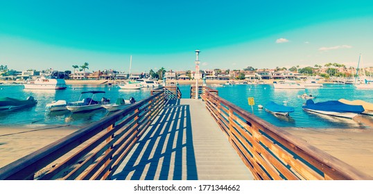 Wooden Boardwalk In Balboa Island, Newport Beach. Orange County, Southern California