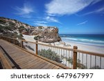Wooden boardwalk on the beach. Seal Bay, Kangaroo Island, South Australia.