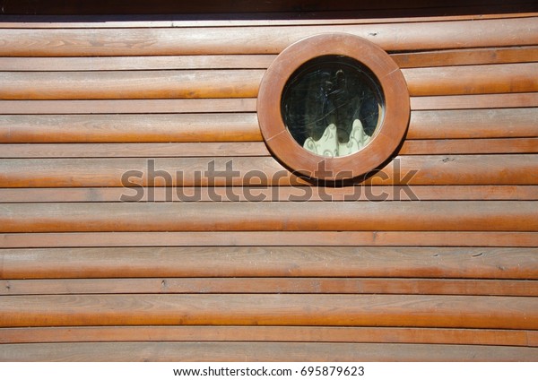 Wooden Boat Round Window Curtains Stock Photo Edit Now 695879623