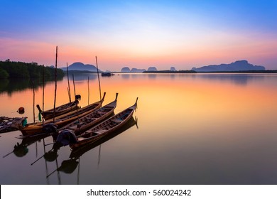 Wooden Boat  At Sunset In Phuket, Thailand.