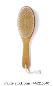 A Wooden Body Massage Brush Isolated On A White Background