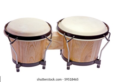 Wooden Bongo Drums - Isolated On White