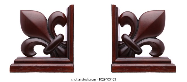 Wooden Book Holder Heraldic Lily Isolated On White Background