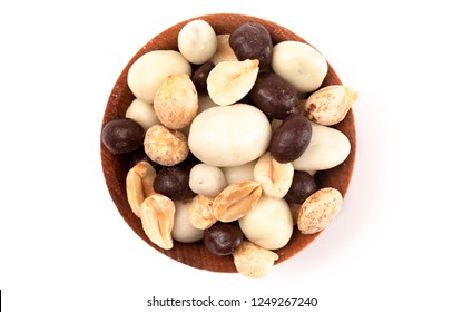 A Wooden Bowl Filled With Healthy Trail Mix