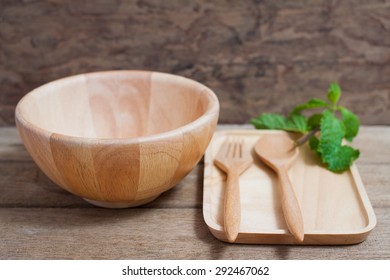 wooden bowl on wooden table over grunge background, - Shutterstock ID 292467062