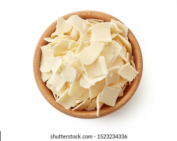 Wooden bowl of parmesan cheese flakes - Shutterstock ID 1523234336