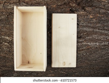 Wooden Box On Woooden Background Opened Stock Photo 610721573