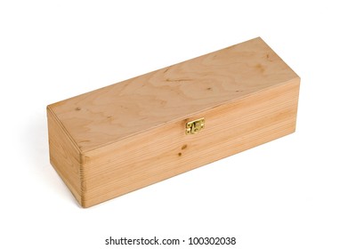 Wooden Box For Wine On White Background.