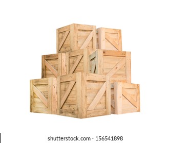 wooden boxes in shipping business isolate on white - Shutterstock ID 156541898