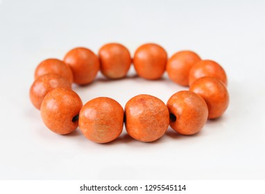 Wooden Bracelet Isolated On White Background. Close Up Of Simple Bangle