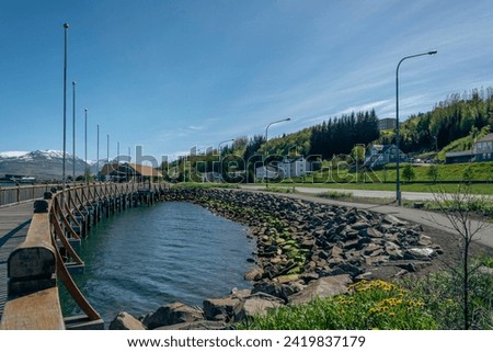 Wooden bridge across the river in Reykjavik, Iceland