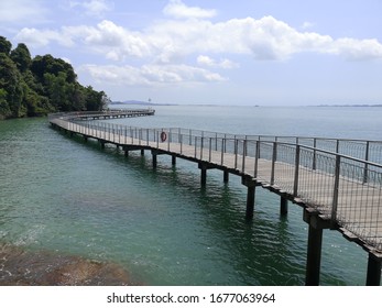 Wooden Bridge On The Coastal Area Of Check Java Wetlands In Pulau Ubin Island Of Singapore 