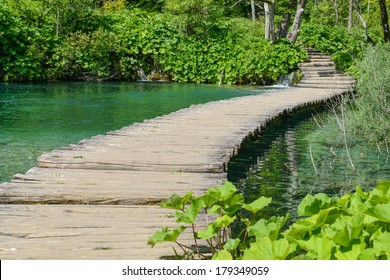 Wooden Bridge over a Pond in Plitvice National Park