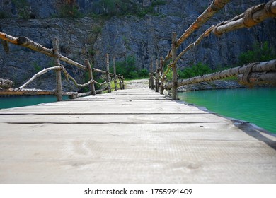 wooden bridge in the quarry Velká Amerika in Czech Republic 