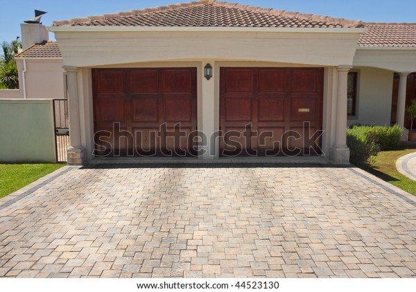 Wooden Brown Double Garage Doors Big Stock Photo Edit Now 44523130