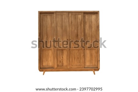 wooden brown wardrobe on a white. can use for advertising design. project design. banner design. Opened classical wooden wardrobe isolated on white with clipping path