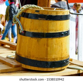 A Wooden Bucket For A Well From A Fairy Tale . Theatrical Scenery