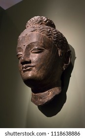 Wooden Buddha Head In The Greco-Buddhist Art Of Gandhara