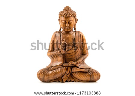 Wooden buddha statue on white background