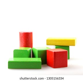 Wooden Building Blocks Isolated On White Background