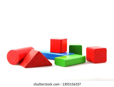 Wooden Building Blocks Isolated On White Background