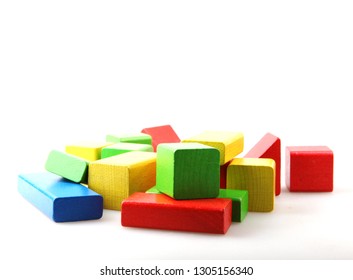 Wooden Building Blocks Isolated On White Background