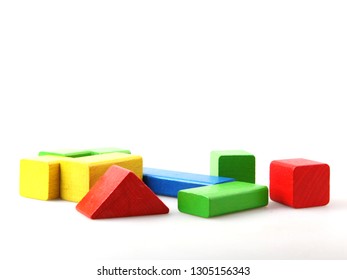 Wooden Building Blocks Isolated On White Background