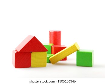 Wooden Building Blocks Isolated On White Background