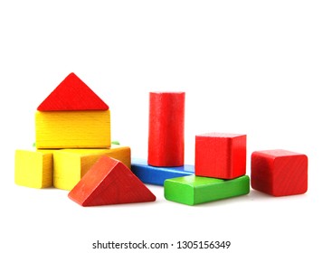 Wooden Building Blocks Isolated On White Background