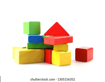 Wooden Building Blocks Isolated On White Background