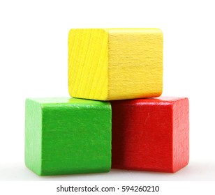 Wooden Building Blocks Isolated On White Background.