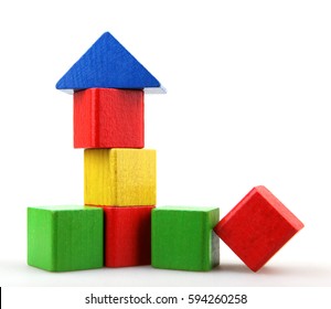 Wooden building blocks isolated on white background. - Shutterstock ID 594260258