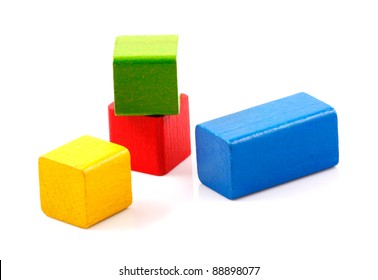 Wooden Building Blocks Isolated On White Background