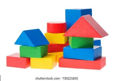 Wooden Building Blocks For Kids Isolated On White Background.