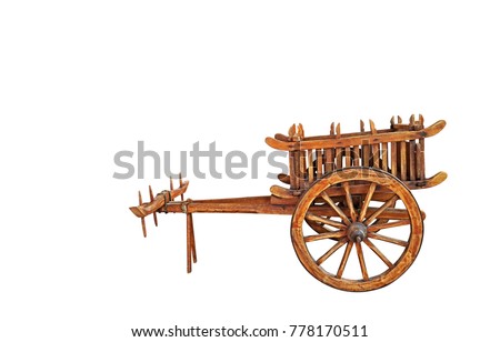 Wooden Bullock Cart Isolated on White Background, Clipping Path