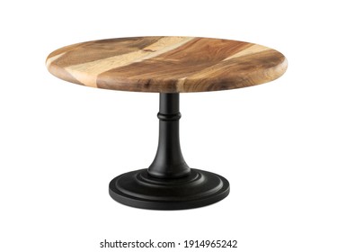 Wooden Cake Stand With Black Base on a White Background