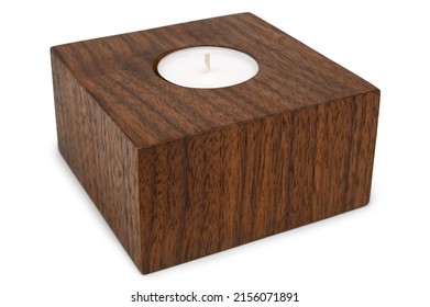 Wooden Candlestick On White Background