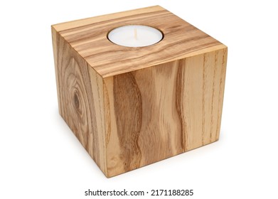 Wooden Candlestick On White Background