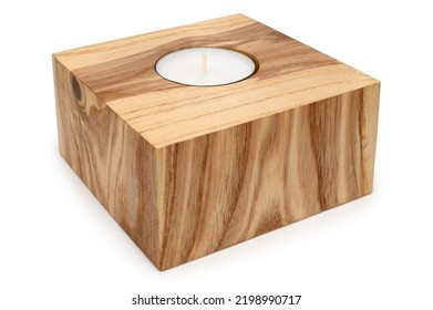 Wooden Candlestick On White Background