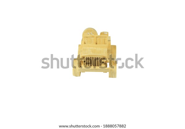 \
wooden car on a white\
background