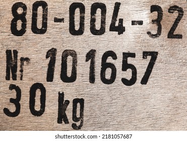 Wooden Cargo Box Marking With Fragment Of A Number And Weight In Kilograms 