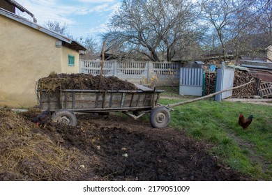 Wooden Cart With Manure,wooden Cart On The Farm Manure Lying